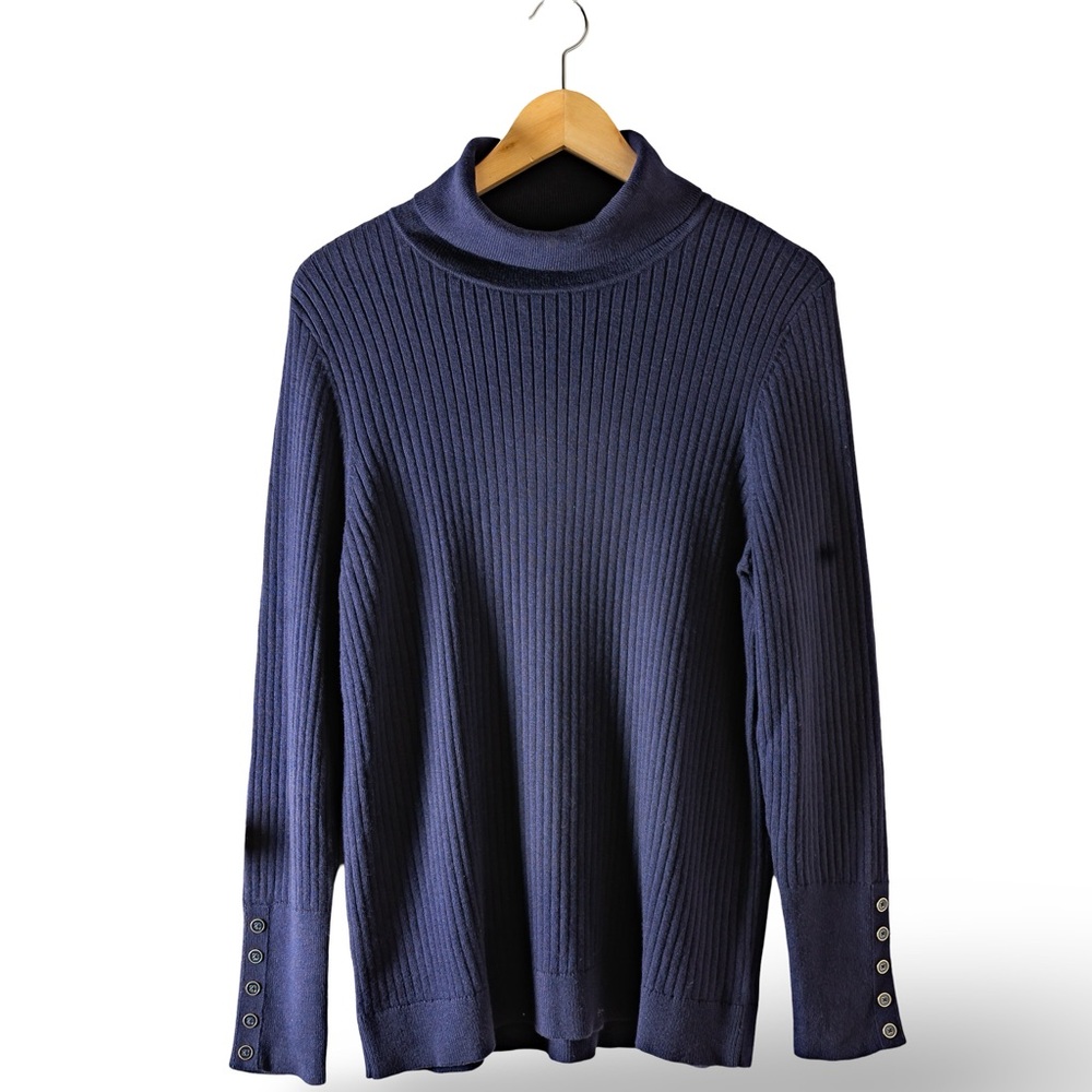 NWT: Talbots Women's Button Cuff Turtleneck Sweater; Indigo Blue; Size 1X Plus